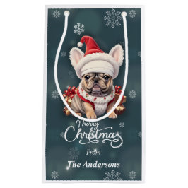 Sacola Para Presentes Pequena Belo Bulldog Francês Santa Hat Feliz Natal