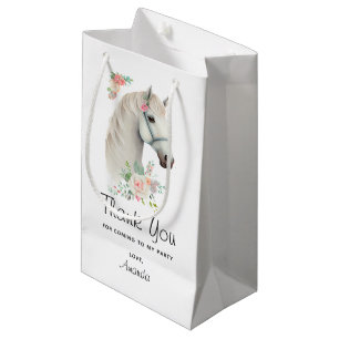 Sacola Para Presentes Pequena Belo Cavalo Branco Boho Floral Obrigado