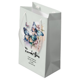 Sacola Para Presentes Pequena Belos borboletas e flores - Obrigado
