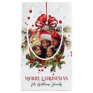 Sacola Para Presentes Pequena Belos feriados da família Bauble Frame