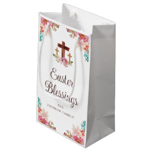 Sacola Para Presentes Pequena Bênçãos à páscoa Cruz Floral Elegante