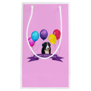 Sacola Para Presentes Pequena Bernese Mountain Dog Feliz presente de aniversário