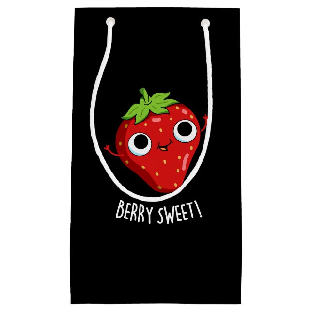 Sacola Para Presentes Pequena Berry Sweet Funny Strawberry Pun Dark BG (Frente)