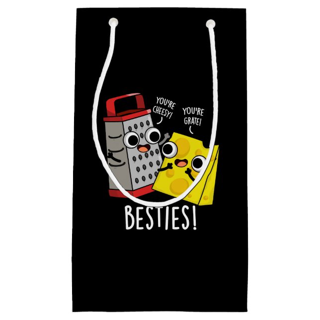 Sacola Para Presentes Pequena Besties Engraçado Queijo Grater Pun Dark BG (Frente)