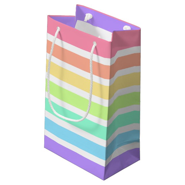 Sacola Para Presentes Pequena Bibblegum arco-íris e listras brancas (Verso inclinado)