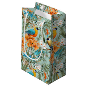 Sacola Para Presentes Pequena Birds Chinoiserie Mint Orange