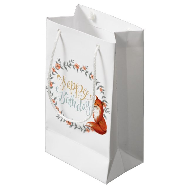 Sacola Para Presentes Pequena Birthday Fox Wreath (Frente inclinada)