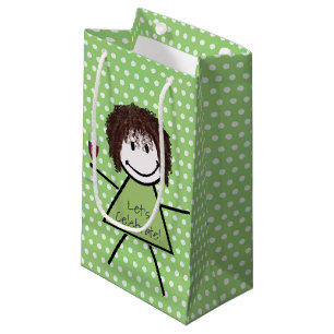 Sacola Para Presentes Pequena Birthday Stick Girl Em Bolinhas  