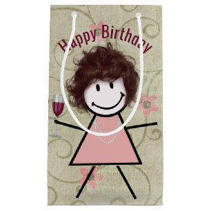 Sacola Para Presentes Pequena Birthday Vestiu Garota Com Vinho Vermelho