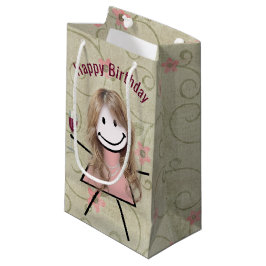 Sacola Para Presentes Pequena Birthday Vestiu Garota Com Vinho Vermelho