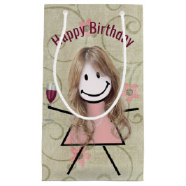 Sacola Para Presentes Pequena Birthday Vestiu Garota Com Vinho Vermelho