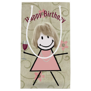 Sacola Para Presentes Pequena Birthday Vestiu Garota Com Vinho Vermelho