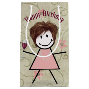Sacola Para Presentes Pequena Birthday Vinha Com Vinho Tinto