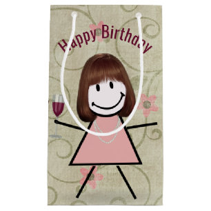 Sacola Para Presentes Pequena Birthday Vinha Com Vinho Tinto