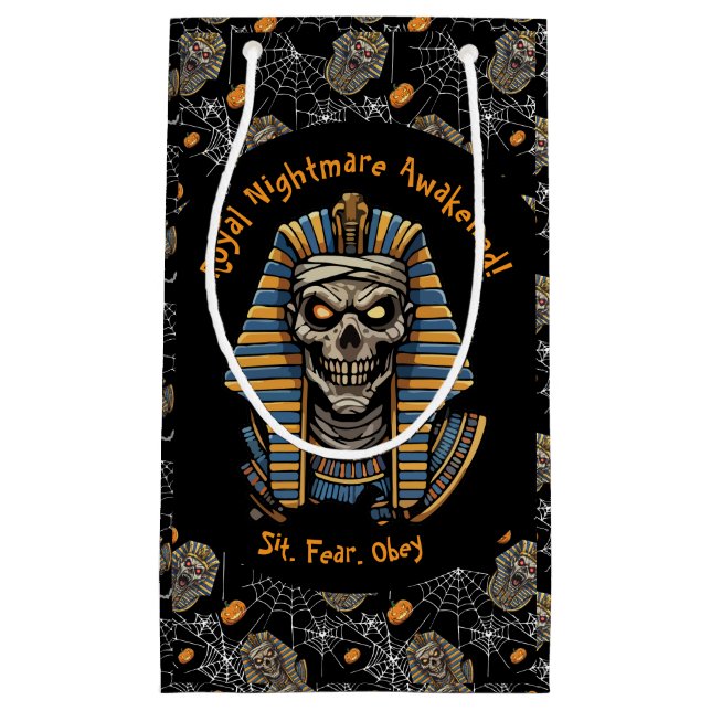 Sacola Para Presentes Pequena 🖤 Black Pharaoh Mummy Gift 🎃 👑 (Frente)