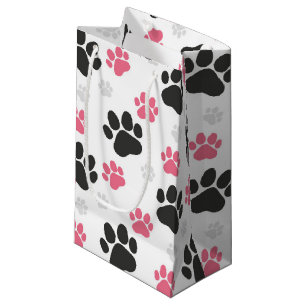 Sacola Para Presentes Pequena Black Pink Paw Print Dog Owner Puppy Lover Pets