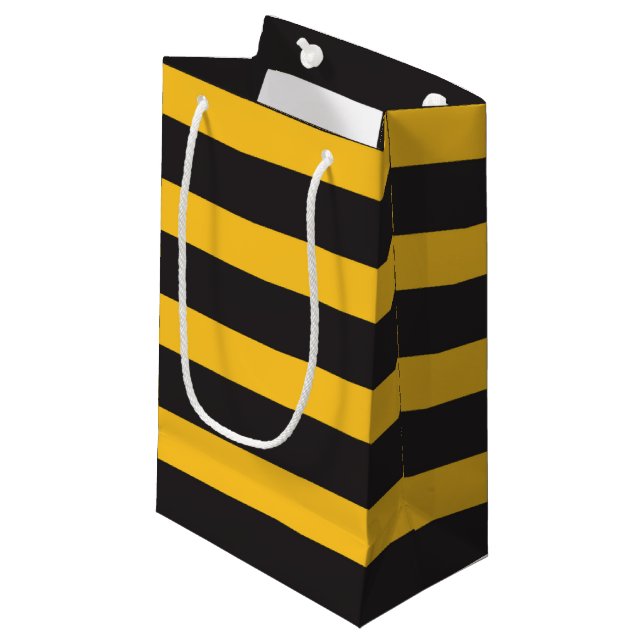 Sacola Para Presentes Pequena Black Yellow Horizontal Lines Geometric Bee Animal (Frente inclinada)