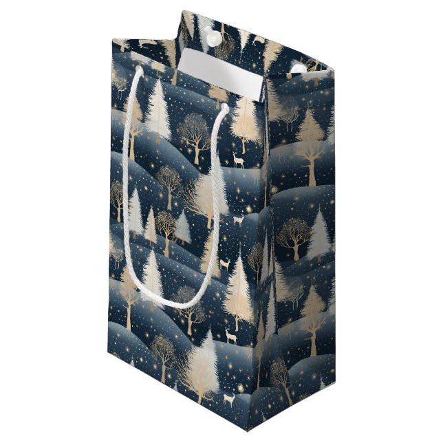 Sacola Para Presentes Pequena Blue and Cream Snowy Fields  (Frente inclinada)