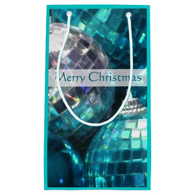 Sacola Para Presentes Pequena Blue Baubles - Saco de presente de Natal feliz peq (Frente)