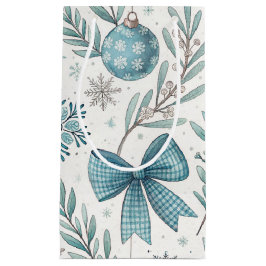 SACOLA PARA PRESENTES PEQUENA BLUE & GRAY CHRISTMAS BALLS & BOWS