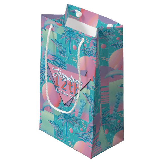 Sacola Para Presentes Pequena Blue Summer Vaporwave Sunset Birday (Frente inclinada)