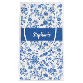 Sacola Para Presentes Pequena Blue White Vintage Floral Monogram Name