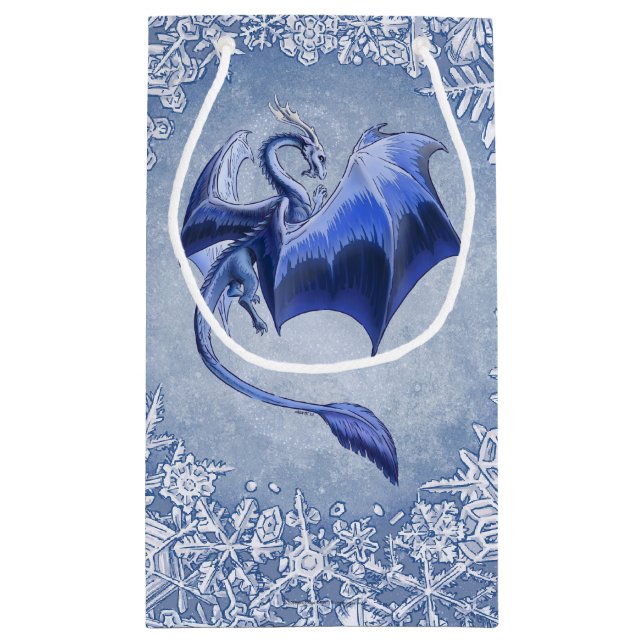 Sacola Para Presentes Pequena Blue Winter Dragon Fantasy Art (Verso)