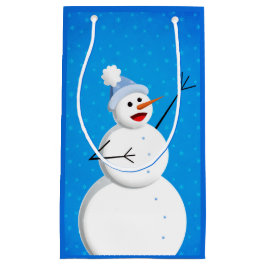 Sacola Para Presentes Pequena Blue Winter Happy Snowman