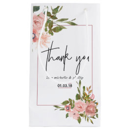 Sacola Para Presentes Pequena Blush floral de aquarelas e Casamento Dourado de R