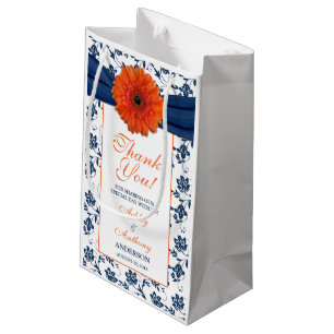 Sacola Para Presentes Pequena Boas-vindas Daqui Bag Laranja Marinho Damask