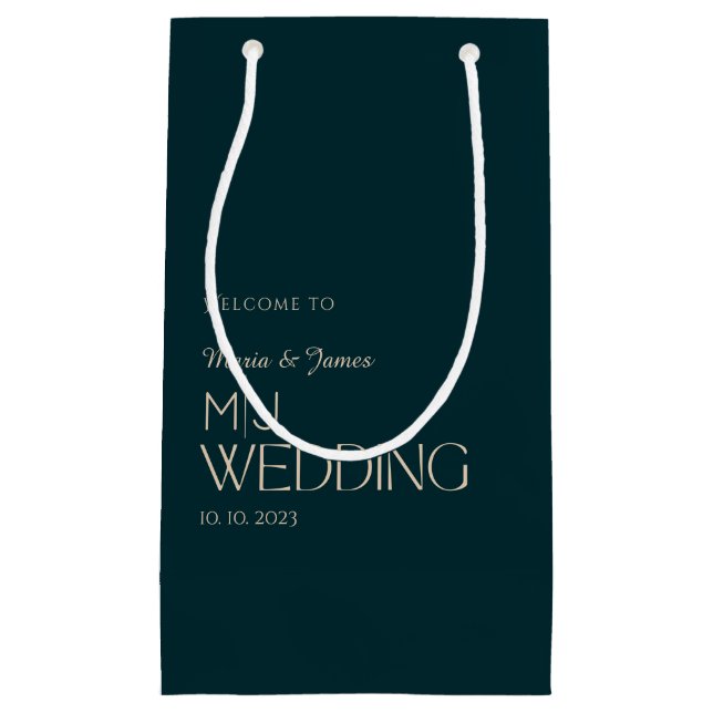 Sacola Para Presentes Pequena Boas-vindas e agradecimentos ao Elegante Monograma (Frente)