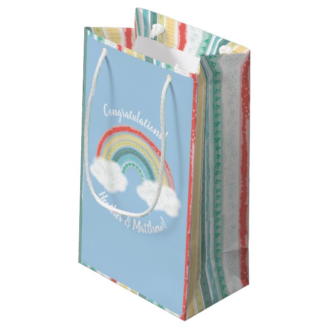 Sacola Para Presentes Pequena Boho Rainbow Chá de fraldas Blue Boy (Verso inclinado)