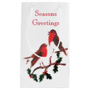 Sacola Para Presentes Pequena Boinas de Natal Robin Seasons Saudações