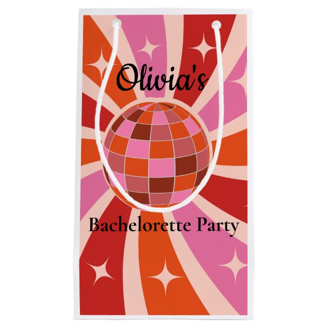 Sacola Para Presentes Pequena Bola de discoteca retrô personalizada para festa d (Frente)