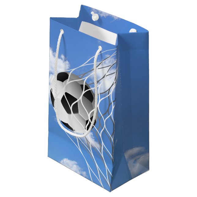Sacola Para Presentes Pequena Bola de futebol na rede (Frente inclinada)