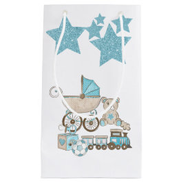 SACOLA PARA PRESENTES PEQUENA BOLAS DE COMBOIOS DE ARMADILHO AZUL E CINZA