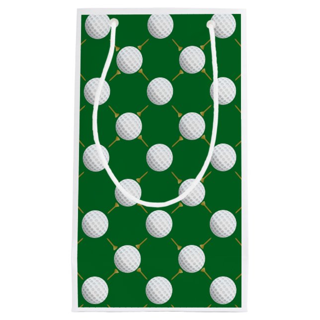 Sacola Para Presentes Pequena Bolas de golfe e camisetas no verde (Frente)