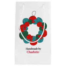 Sacola Para Presentes Pequena Bolas de lã pombo, coroa de Natal feita à mão