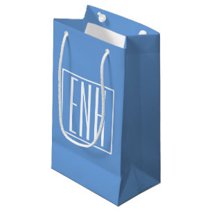 Sacola Para Presentes Pequena Bold Modern 3 Iniciais Monograma Azul macio