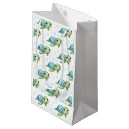 Sacola Para Presentes Pequena Bolhas e Nadadeiras Aniversário Infantil Tartaruga