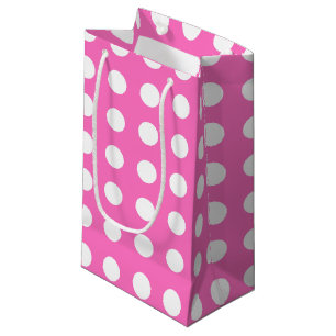 Sacola Para Presentes Pequena bolinhas brancas a rosa