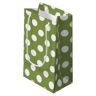Sacola Para Presentes Pequena Bolinhas brancas de verde-oliva