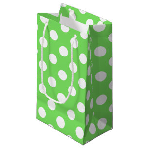 Sacola Para Presentes Pequena Bolinhas brancas em verde-maçã