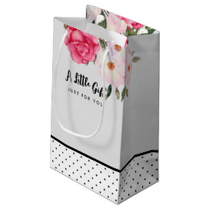 Sacola Para Presentes Pequena Bolinhas de Ilustração de Cor de Água de Rosas Ros