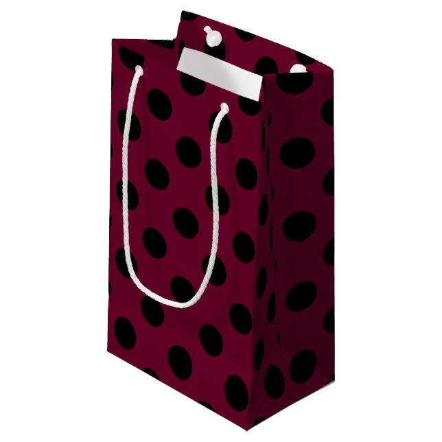 Sacola Para Presentes Pequena Bolinhas negras com burgundy (Frente inclinada)