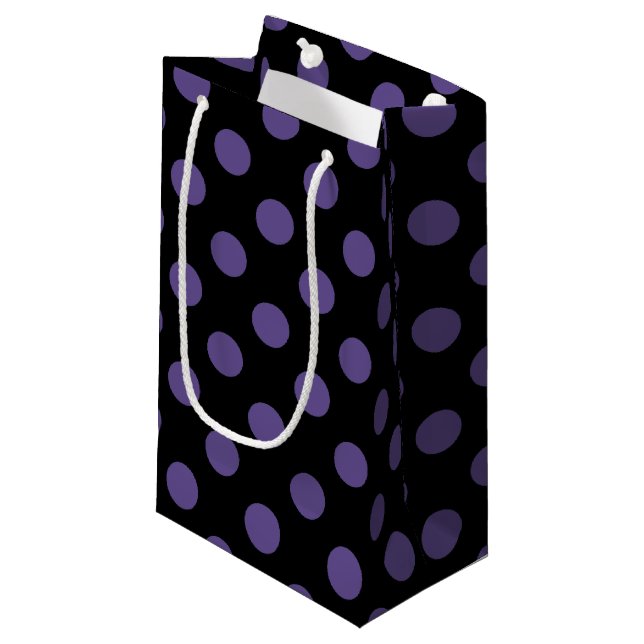 Sacola Para Presentes Pequena Bolinhas ultravioletas em preto (Frente inclinada)