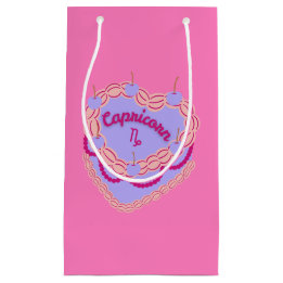 Sacola Para Presentes Pequena Bolo Cardíaco do Capricórnio Zodiac Pastel