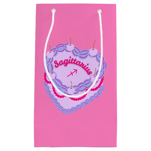 Sacola Para Presentes Pequena Bolo Cardíaco Zodíaco Pastel Sagittarius (Frente)