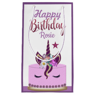 Sacola Para Presentes Pequena Bolo de Aniversário do Corno do Unicórnio Roxo