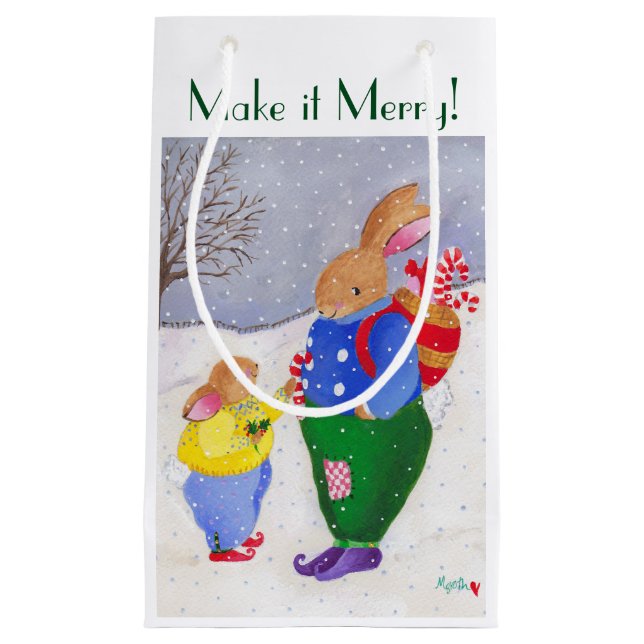 Sacola Para Presentes Pequena Bolsa de Natal Bunny Gift Bag (Frente)